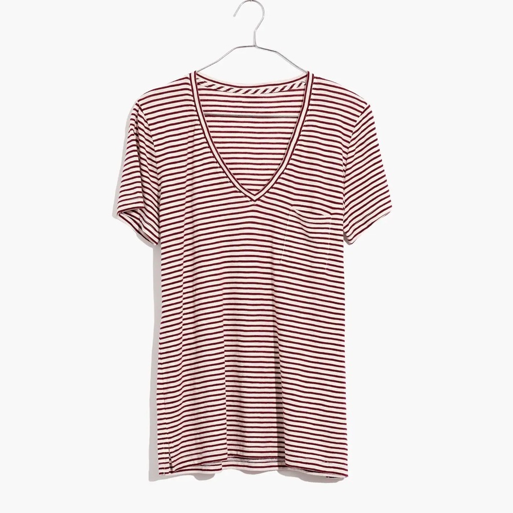 Madewell Red Striped V-Neck T-Shirt